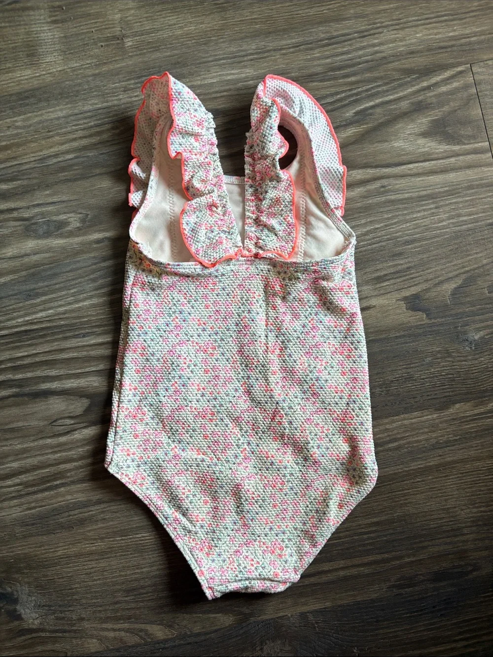 H&M Pink & White Floral Ruffle One-Piece swimsuit- size 3/4T